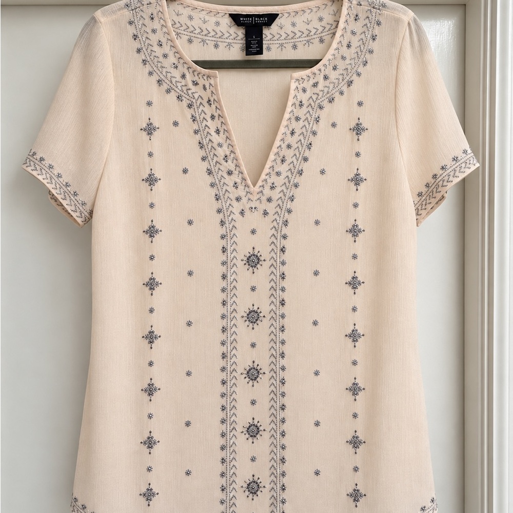White House Black Market Embroidered Short-Sleeve Tunic - Blush